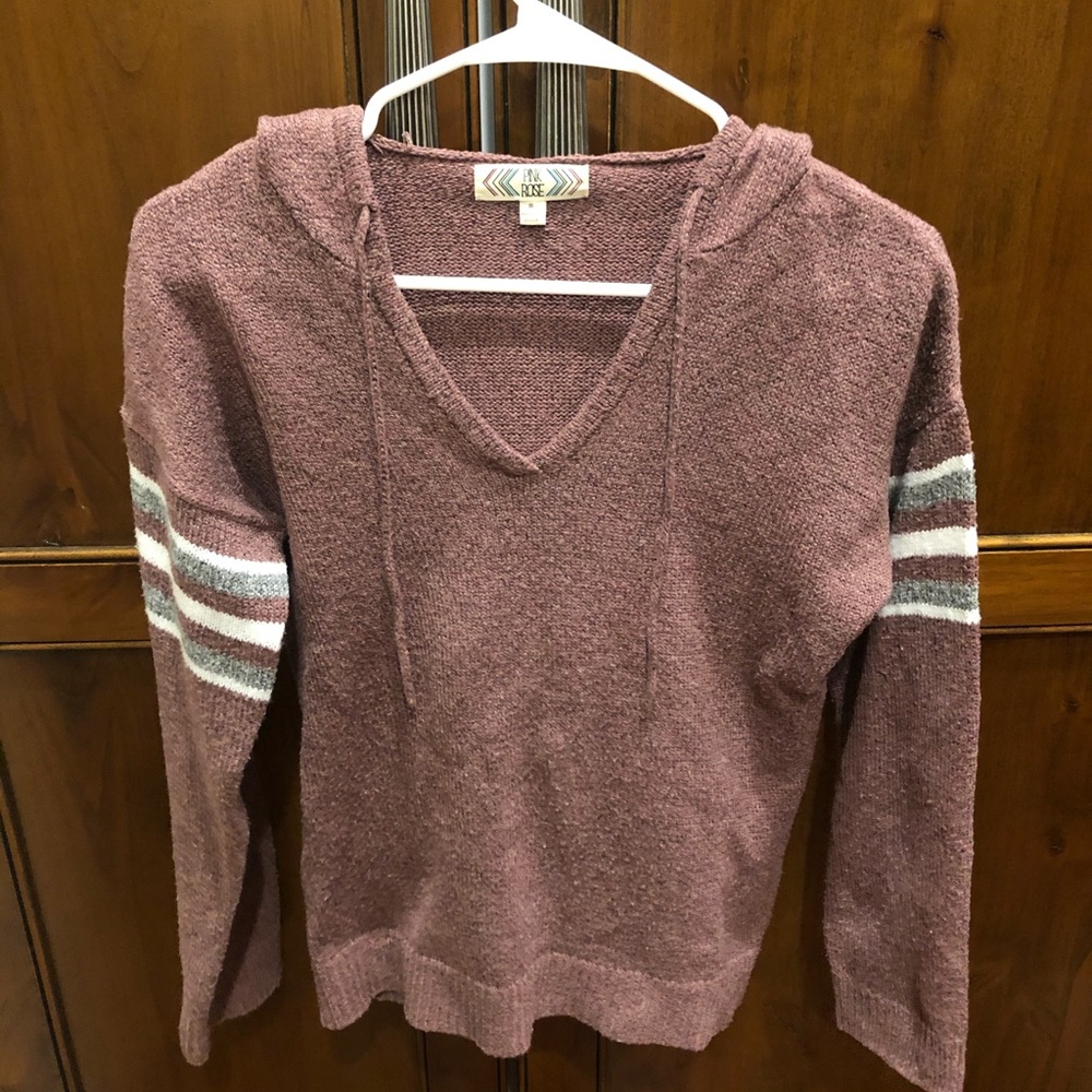 Pink grey and white hoodie.